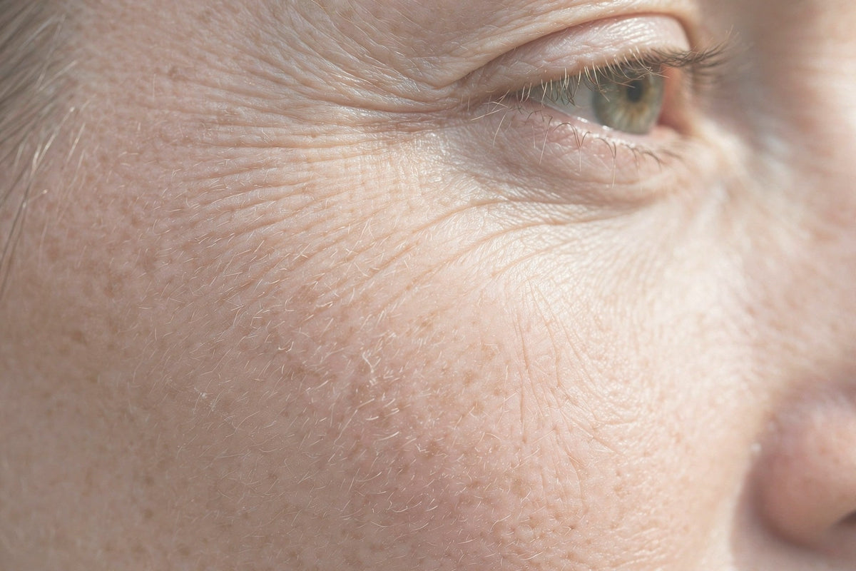 Fine dehydration lines on the cheek — close-up — OrOrgani