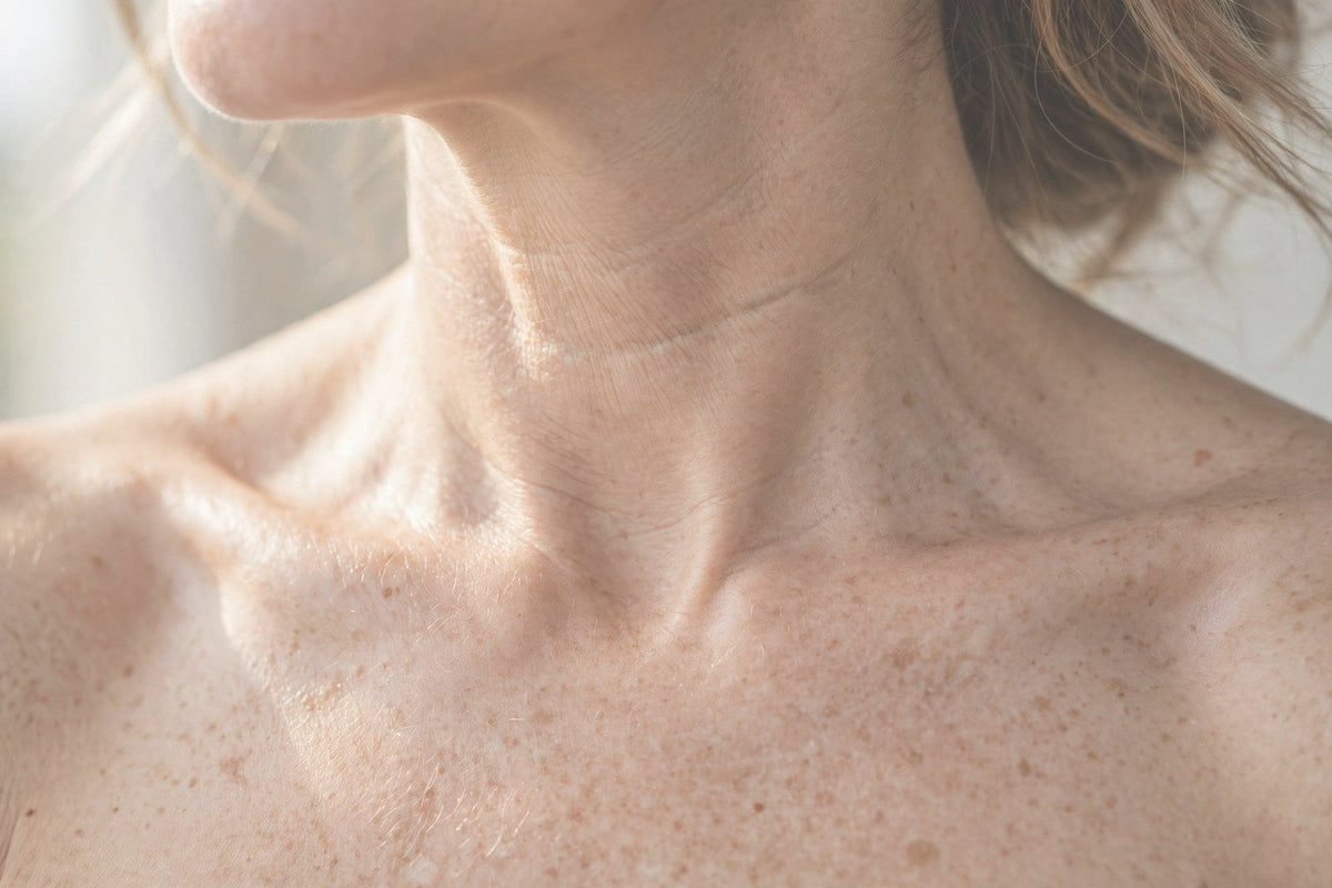Neck and décolleté skin — close-up — OrOrgani
