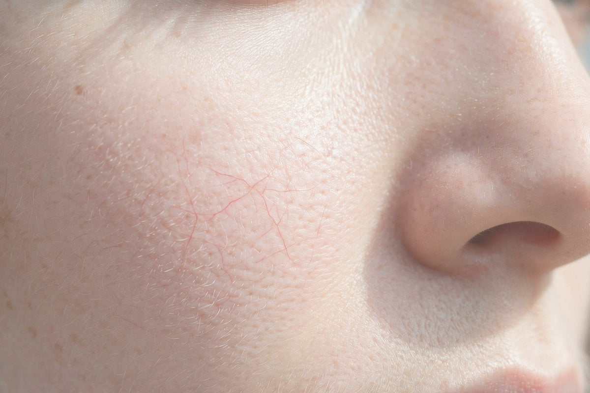 Visible red capillaries on the cheek — close-up — OrOrgani